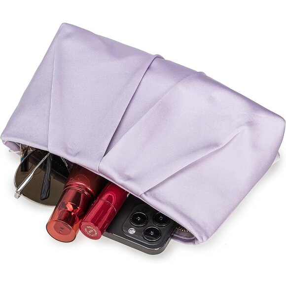 ⚡ Women's Light Purple Formal Pleated Satin Fabric Zipper Closure Clutch Bag - Picture 6 of 6